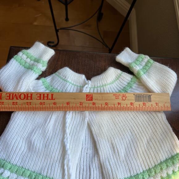 Vintage The Emporium Sweater Cardigan 12 mon white green cardigan Medium - Picture 11 of 11